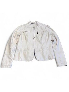 Vintage Y2K Jou Jou Faux Leather Full Zip Jacket Womens Large Outdoor Fall White